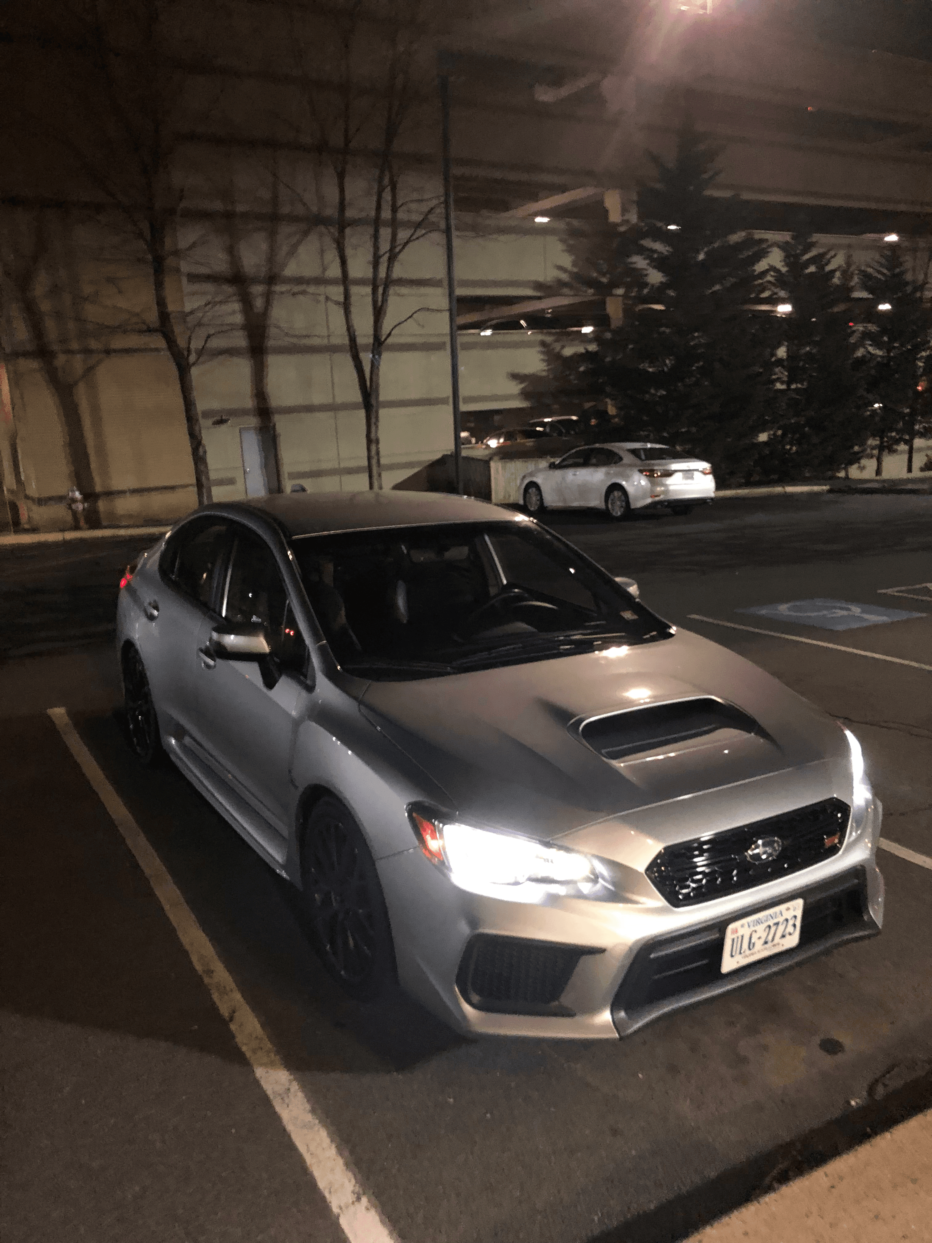 2018 Subaru WRX STI parked at night