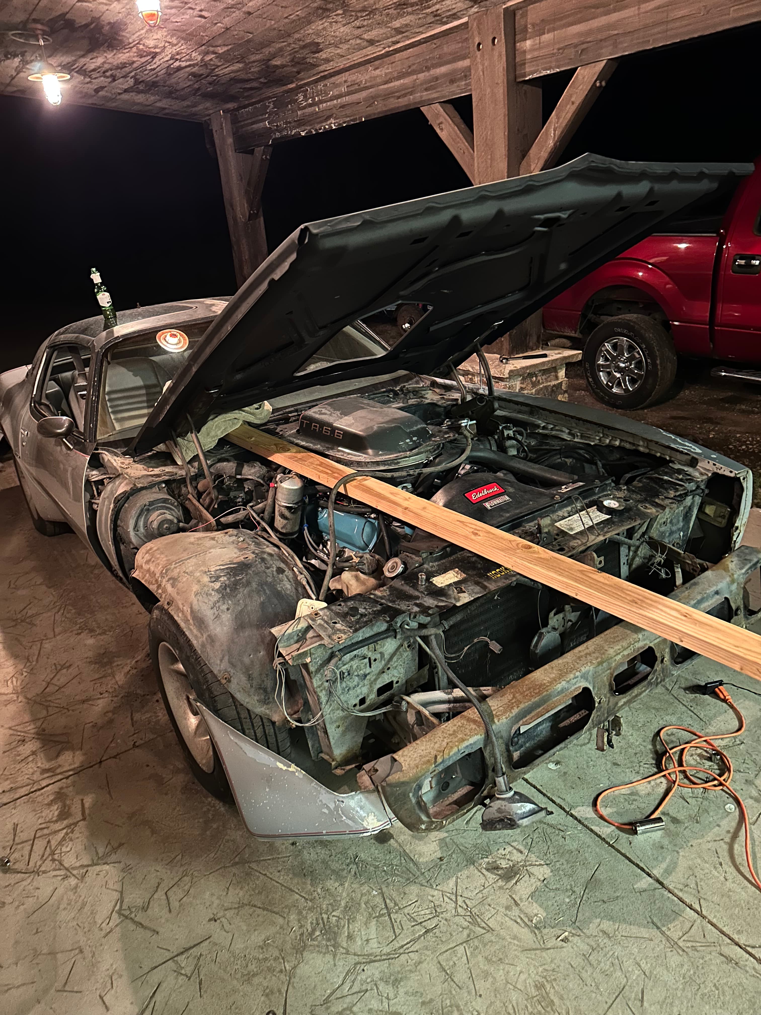 Trans Am engine bay during teardown