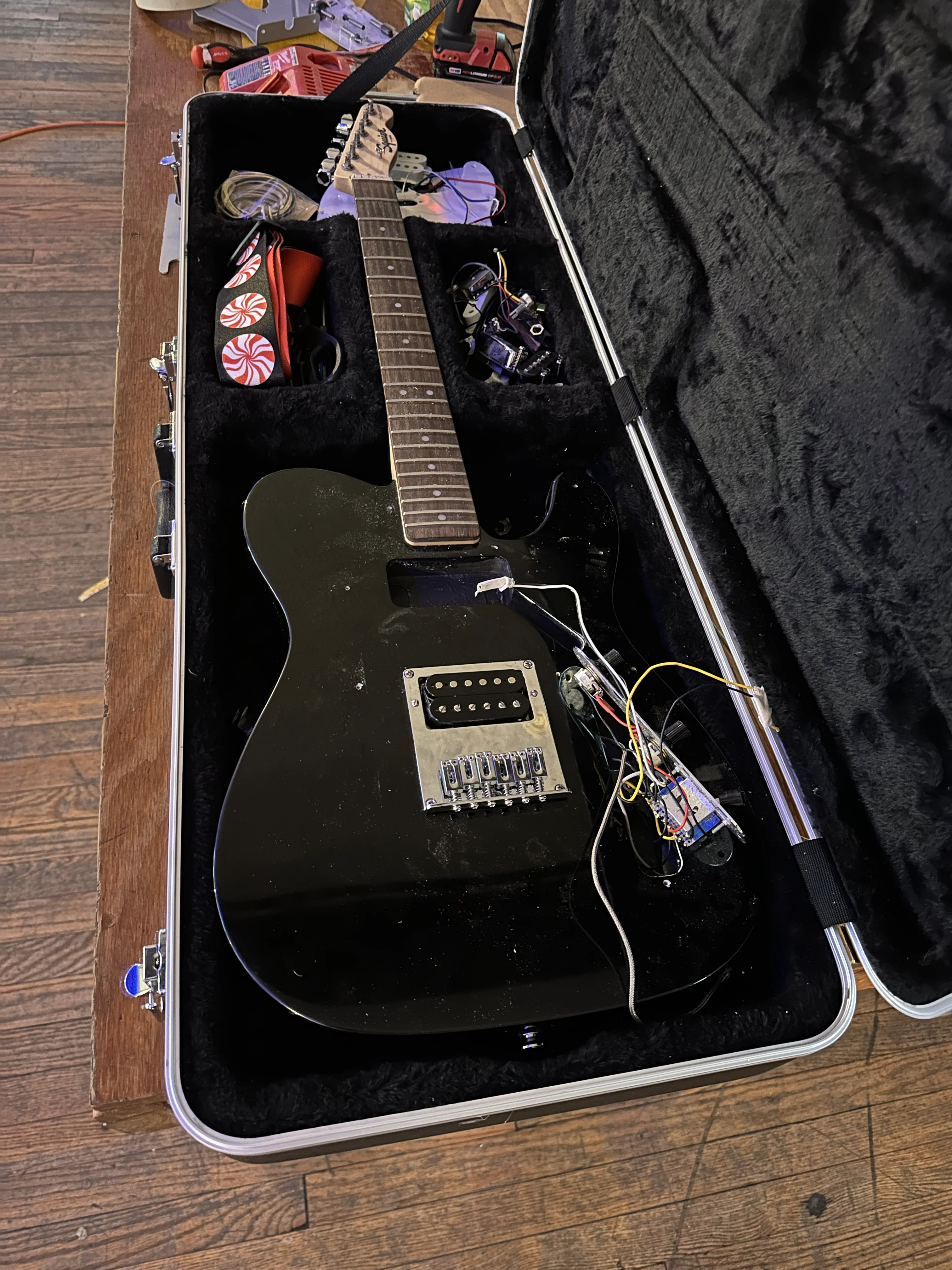 Partscaster body and electronics during build